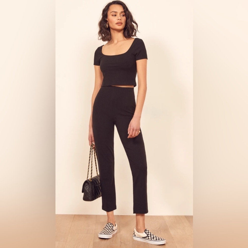 Reformation 'Marion' Black Ribbed Cap Sleeve Top, Size S‎